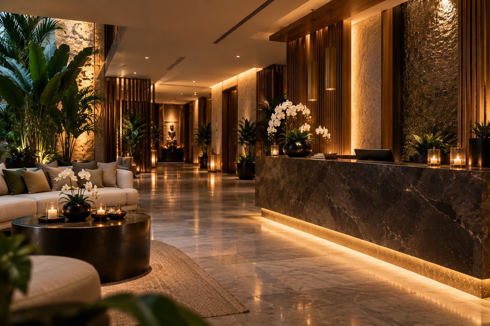 Spa lobby with marble counter