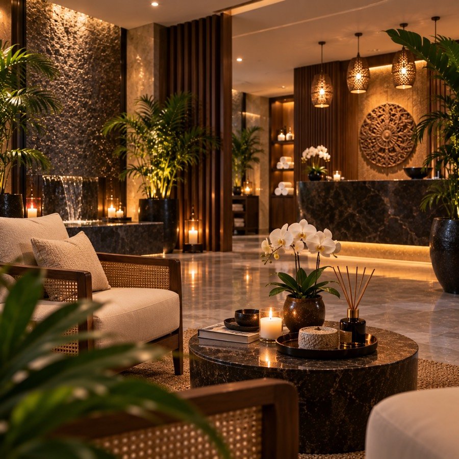 Lumira Spa reception with orchids